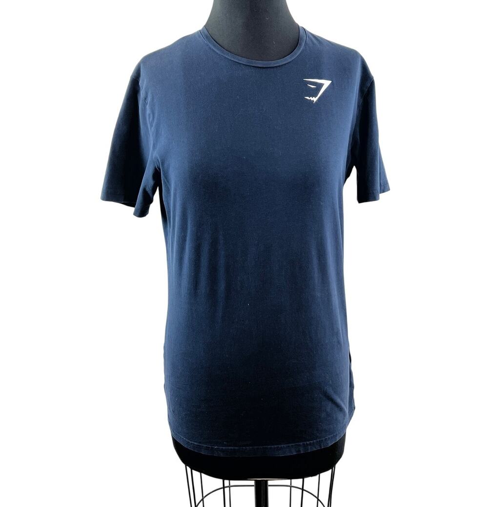 GYMSHARK Critical Navy Top Cotton Stretch Crew Neck Pullover Tee Size Small S